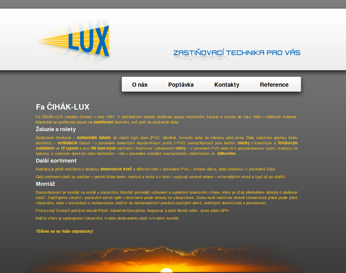 Čihák - LUX - úvodní stránka